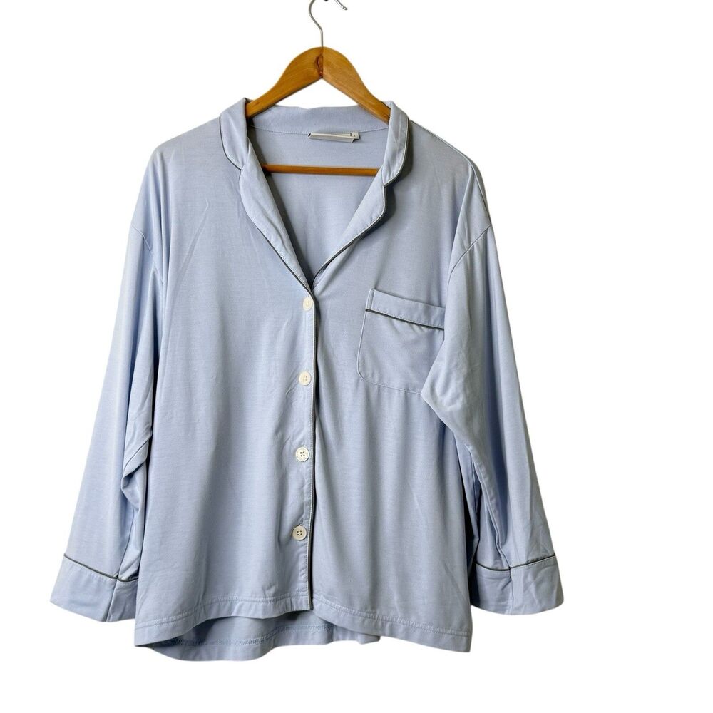 Sleepy Jones + Purple Bamboo Blend Softstretch Marina Pajama Top Blue Sz L Cozy